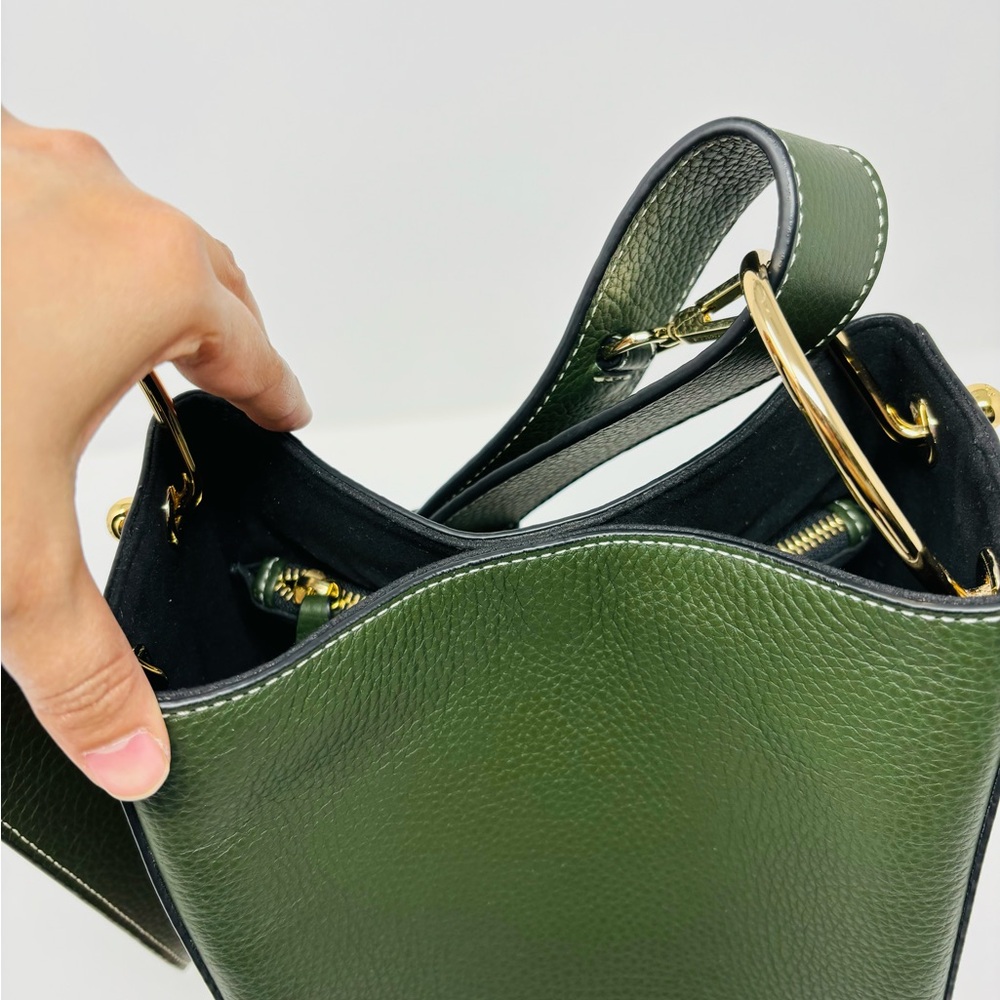 SOLD - Strathberry Lana Midi Bucket Bag - Tan/bottle green - Picture 5 of 16